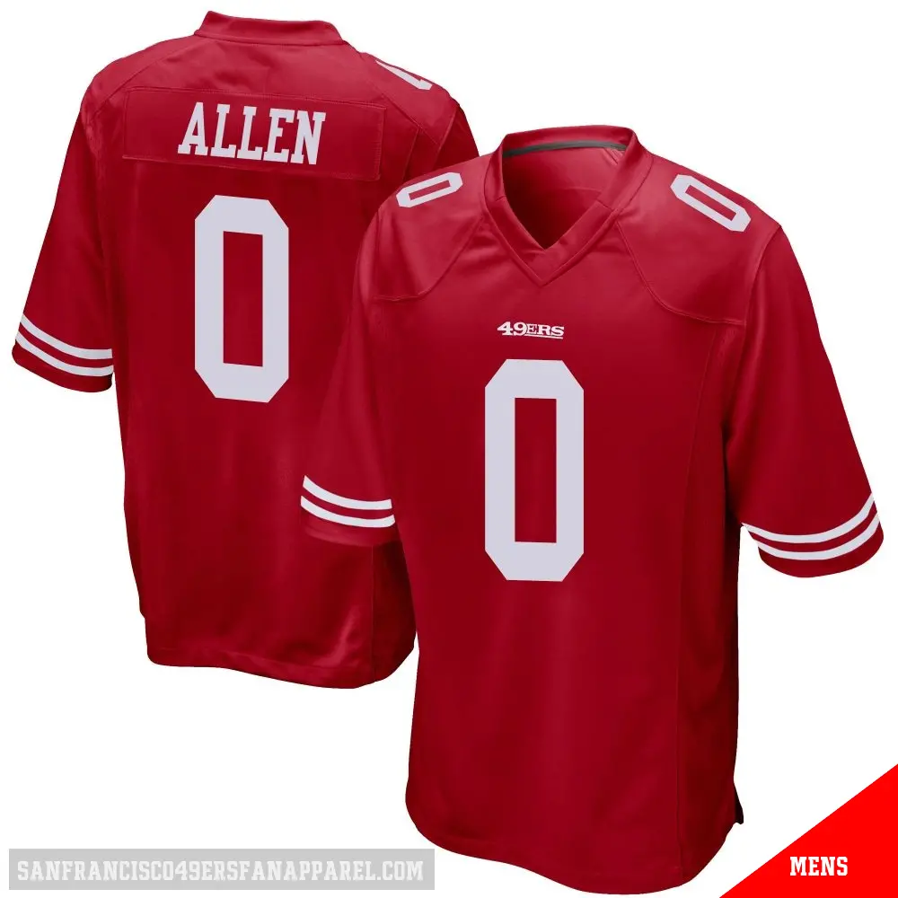 ＃0 Men's Jaylon Allen Red Game San Francisco 49ers Team Color Jersey