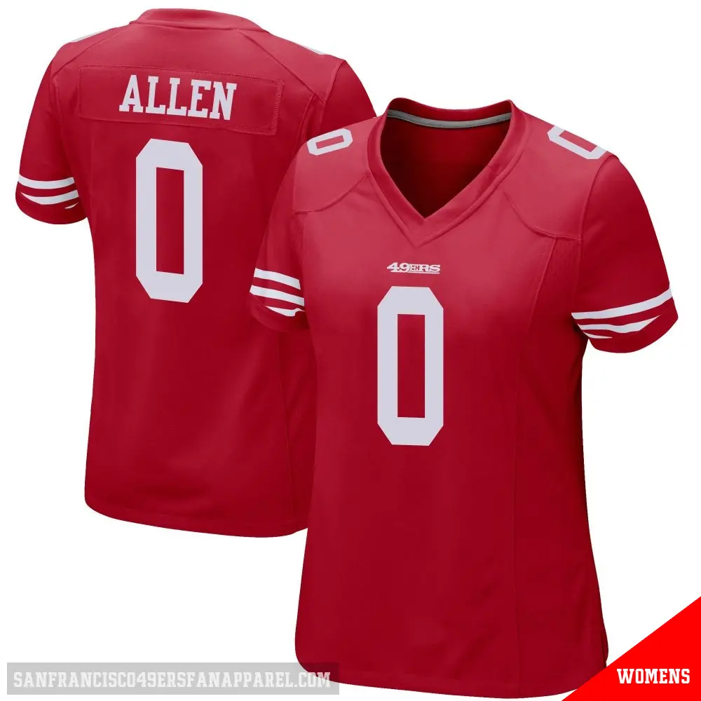 ＃0 Women's Jaylon Allen Red Game San Francisco 49ers Team Color Jersey