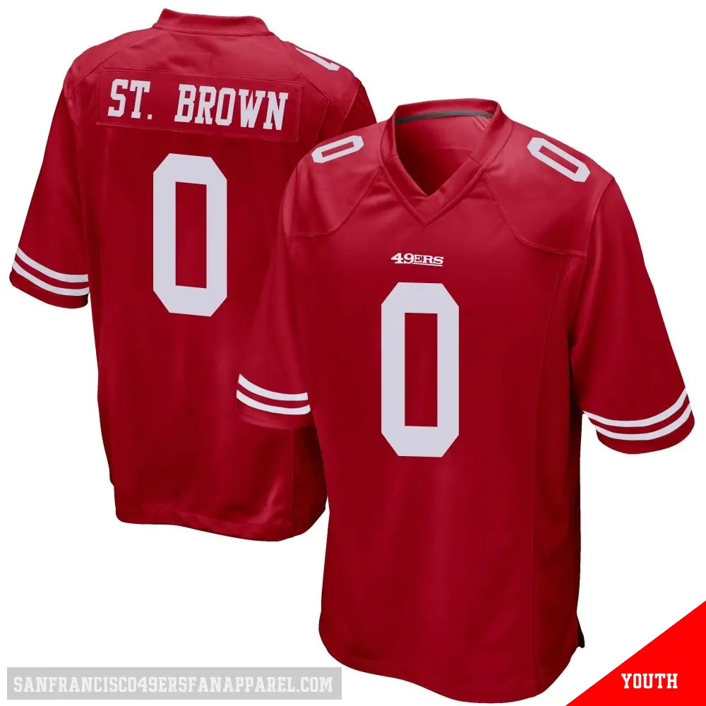 ＃0 Youth Equanimeous St. Brown Red Game San Francisco 49ers Team Color Jersey