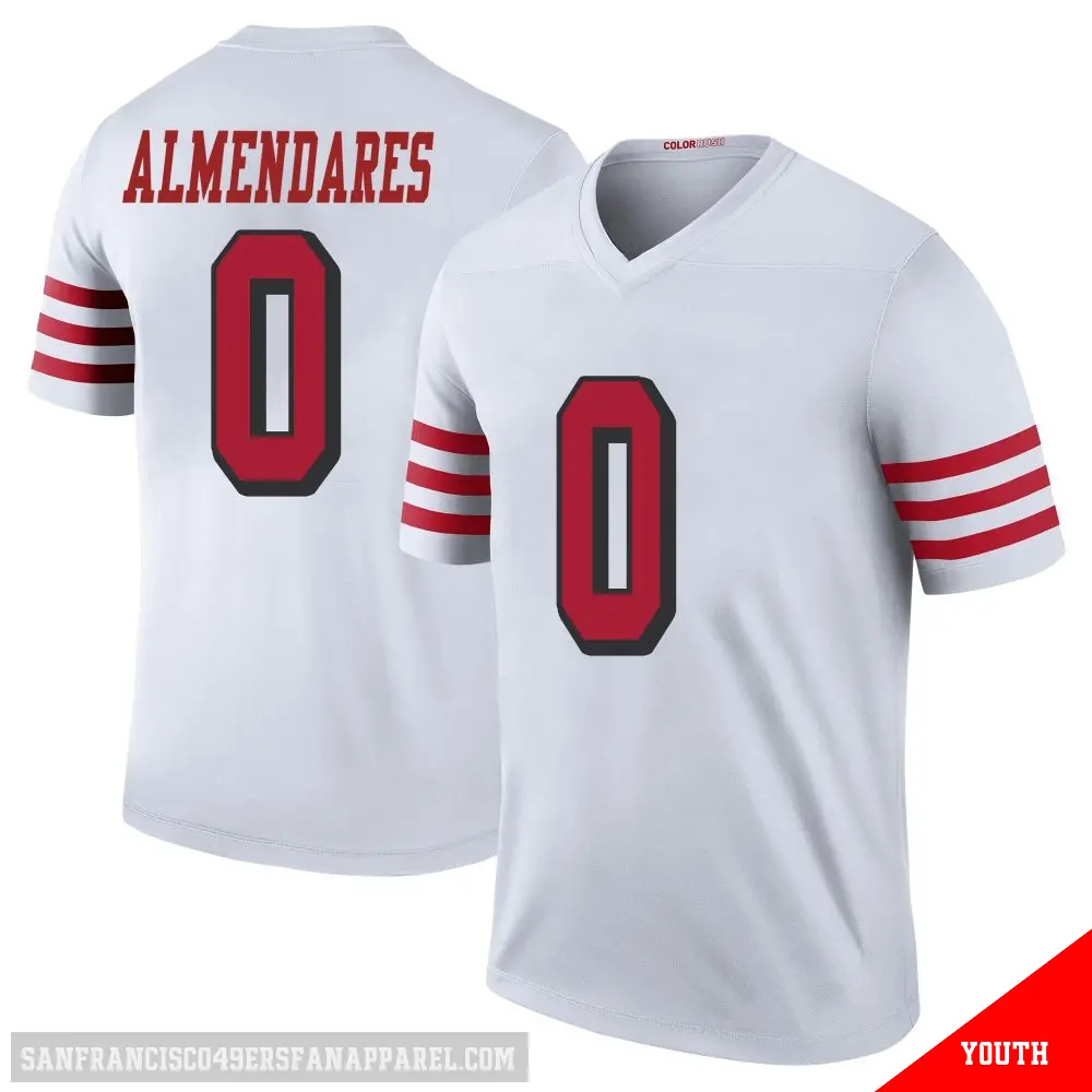 ＃0 Youth Kenneth Almendares White Legend San Francisco 49ers Color Rush Jersey