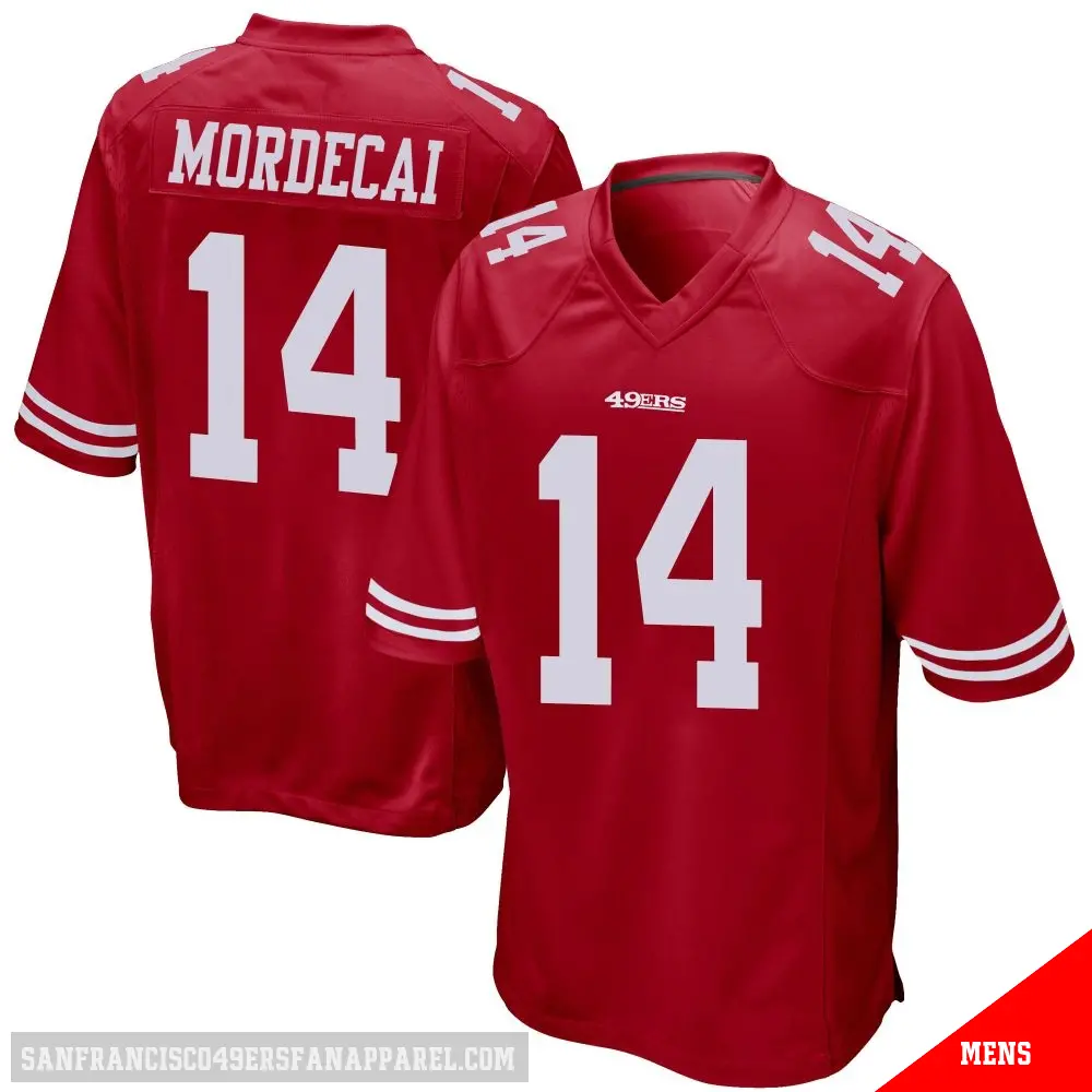 ＃14 Men's Tanner Mordecai Red Game San Francisco 49ers Team Color Jersey