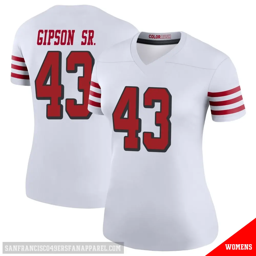 ＃43 Women's Tashaun Gipson Sr. White Legend San Francisco 49ers Color Rush Jersey