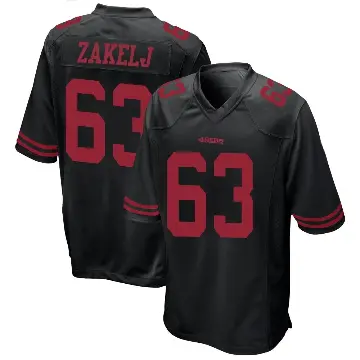 ＃63 Men's Nick Zakelj Black Game San Francisco 49ers Alternate Jersey