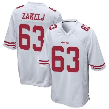 ＃63 Men's Nick Zakelj White Game San Francisco 49ers Jersey