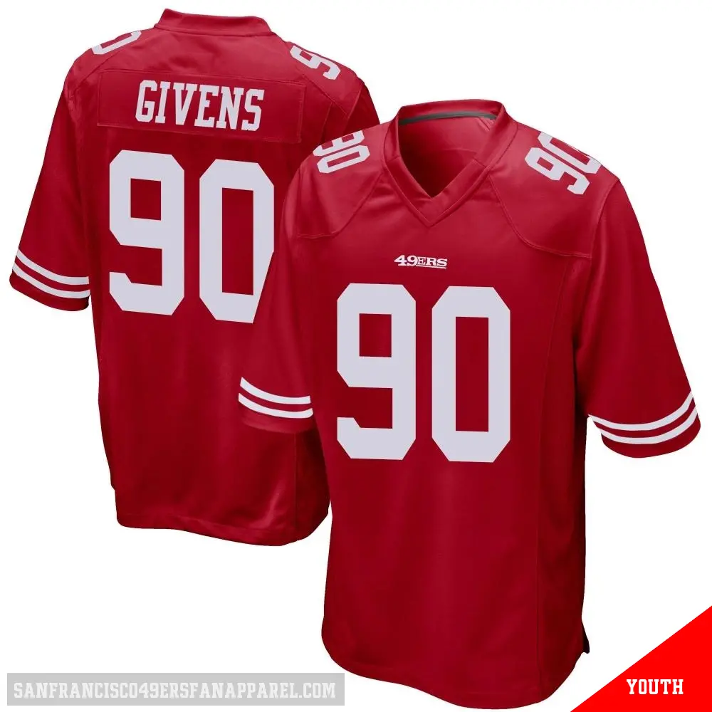 ＃90 Youth Kevin Givens Red Game San Francisco 49ers Team Color Jersey