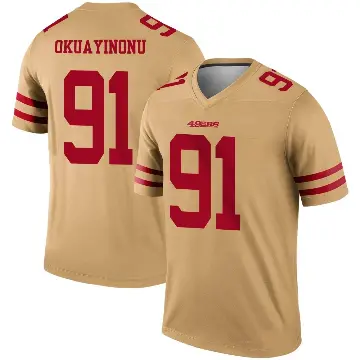 ＃91 Youth Sam Okuayinonu Gold Legend San Francisco 49ers Inverted Jersey