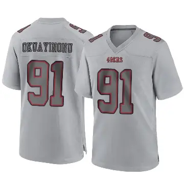 ＃91 Youth Sam Okuayinonu Gray Game San Francisco 49ers Atmosphere Fashion Jersey